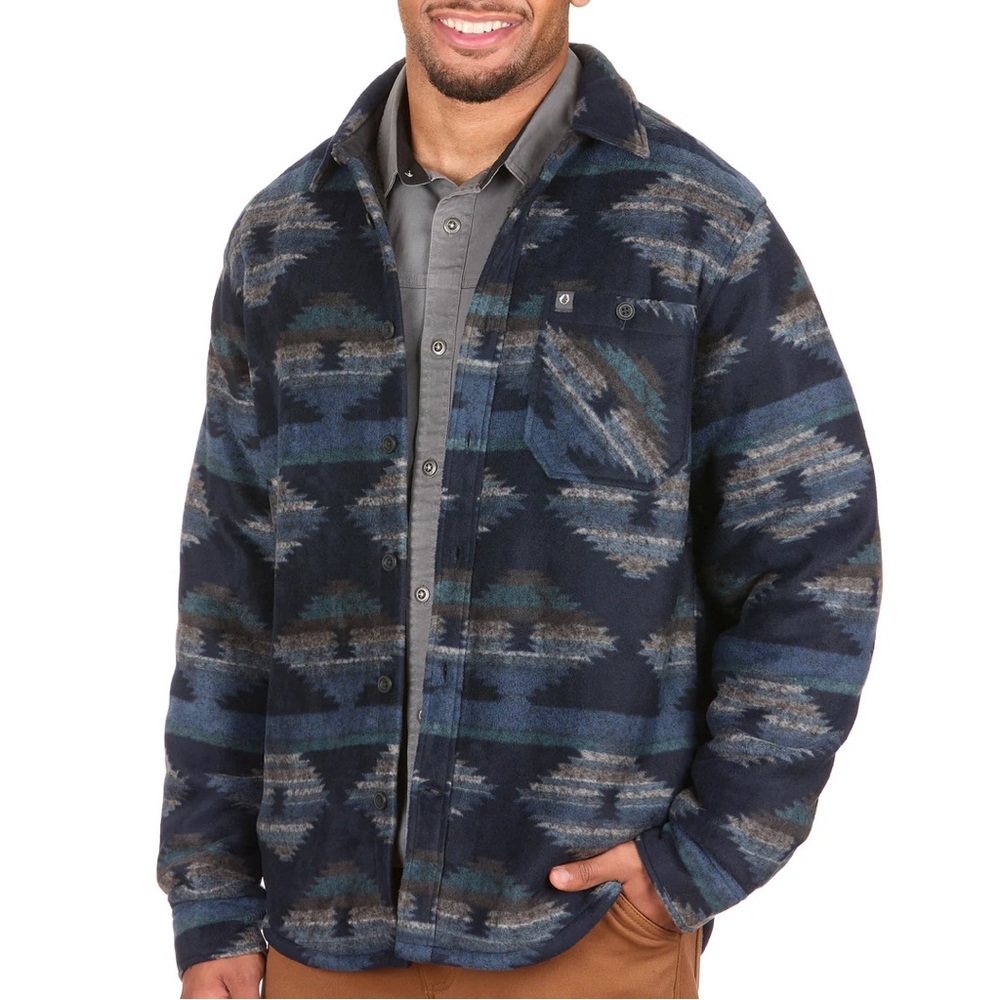 The American Outdoorsman Double Fleece Shirt Jacket Indigo Aztec Print XL
